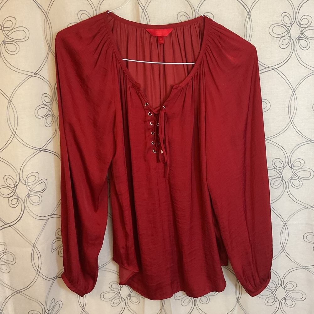 Jennifer Lopez‎ Chic Long Sleeve Blouse with Tie Detail Red Size XS